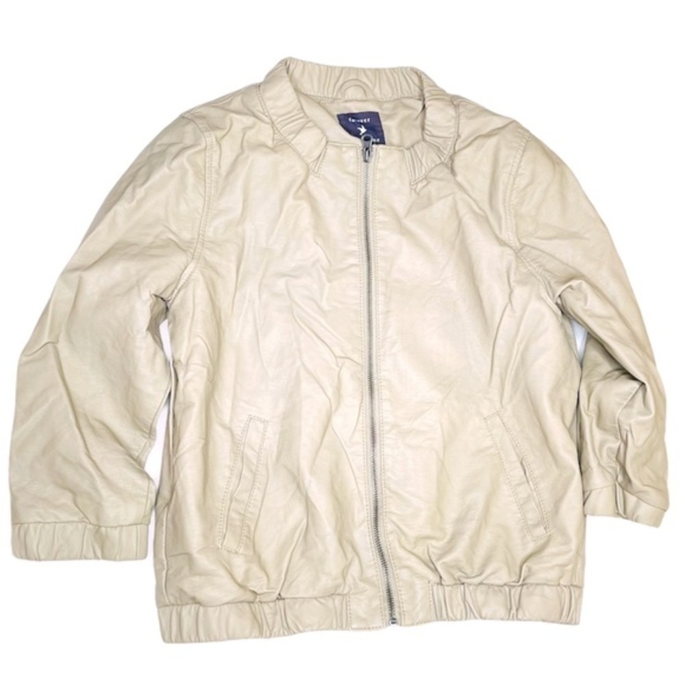 𝅺forever 21 Tan Faux Leather Jacket Cropped Sleeve